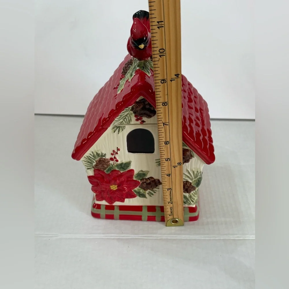 Cracker Barrel Exclusive Cardinal Pine Cone Holiday Birdhouse Cookie Jar New Box